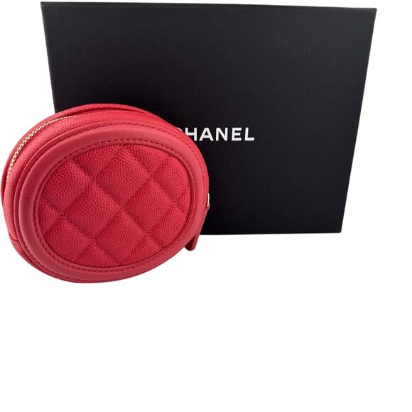 Chanel Red Quilted Caviar Leather Round Coin Purse with CC Logo - Picture 4 of 4